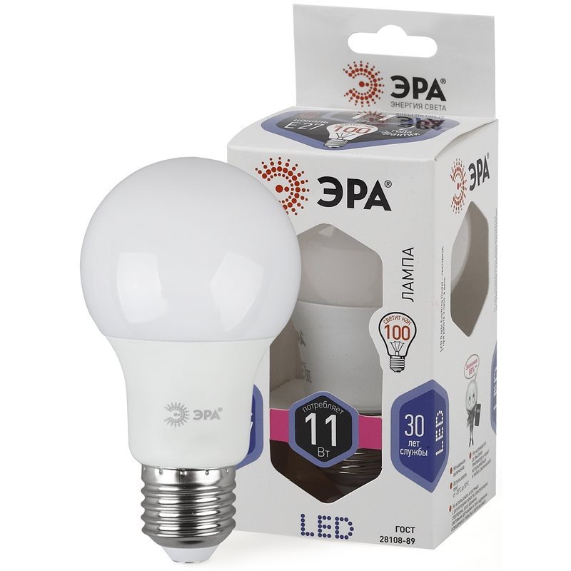 Лампа светодиодная ЭРА LED smd A60-11w-860-E27